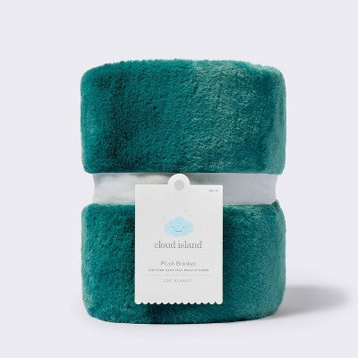  Solid Satin Edge Plush Baby Blanket - Green - Cloud Island™