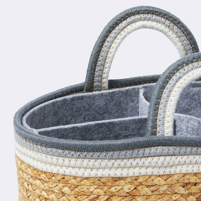  Braided Water Hyacinth Decorative Container With Coiled Rope Handles - Gray - Cloud Island™