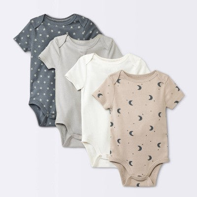  Baby 4pk Short Sleeve Moons Bodysuit - Cloud Island™ Gray