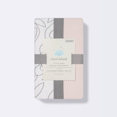  Jersey Bassinet Sheet 2pk - Cloud Island™ Floral And Solid Light Pink