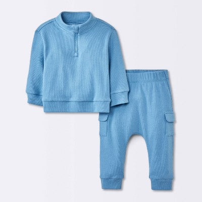  Baby Boys' 2pc Cozy Quarter Zip Top & Bottom Set - Cloud Island™ Blue