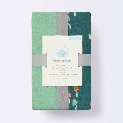  Fitted Jersey Play Yard Crib Sheet - Mushroom/Solid Green - 2pk - Cloud Island™