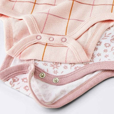  Baby Girls' 4pk Floral Short Sleeve Bodysuits - Cloud Island™ Peach/Pink