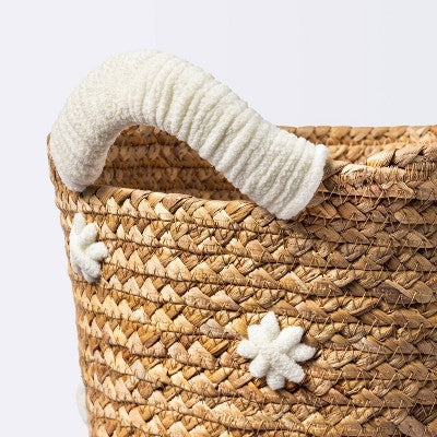  Braided Water Hyacinth With Tufted Embroidery Medium Round Storage Basket - Cloud Island™