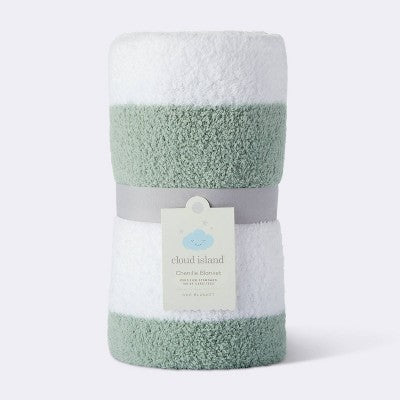  Chenille Stripe Baby Blanket - Green And White Stripe - Cloud Island™