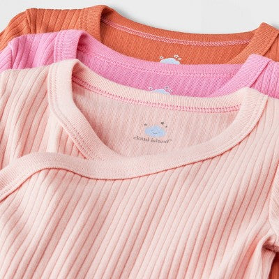  Baby Girls' 3pk Side Snap Long Sleeve Bodysuit - Cloud Island™ Pink