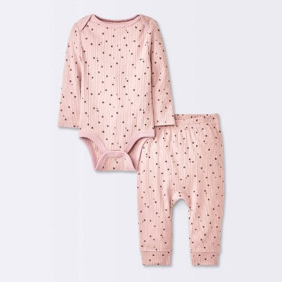  Baby Girls' 2pc Stars Wide Ribbed Long Sleeve Top & Pants Set - Cloud Island™ Pink