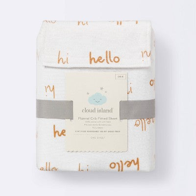  Flannel Fitted Crib Sheet Hello Script - Cloud Island™