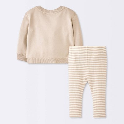  Baby Boys' 2pc Mama's Mini Embroidered Sweatshirt Set - Cloud Island™ Tan