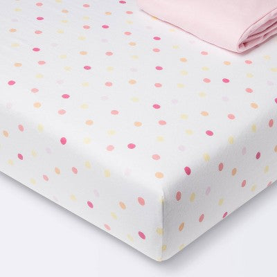  Fitted Jersey Crib Sheet 2pk - Cloud Island™ Multi Dot And Solid Pink