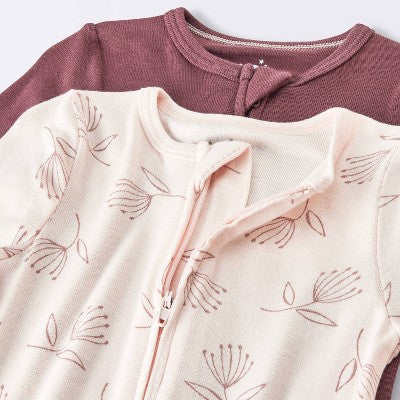  Baby Girls' 2pk Floral Soft Blend Sleep N' Play - Cloud Island™ Burgundy