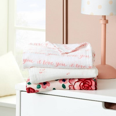  Muslin Swaddle Blanket In Bloom - Pink - 3pk - Cloud Island™