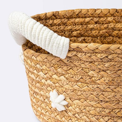  Braided Water Hyacinth With Tufted Embroidery Square Storage Basket - Cloud Island™