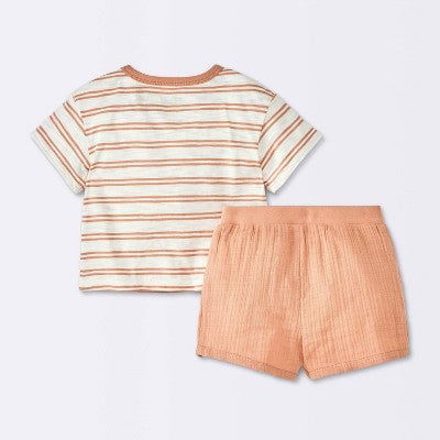  Baby Boys' Rust Striped Pocket T-Shirt & Shorts Set - Cloud Island™ Brown