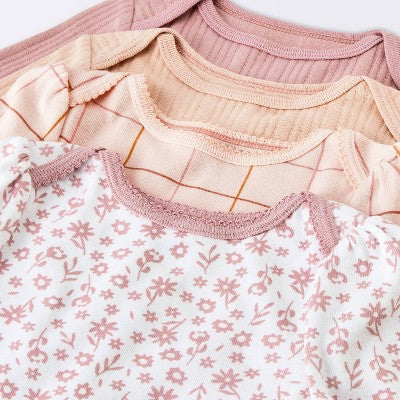  Baby Girls' 4pk Floral Long Sleeve Bodysuits - Cloud Island™ Peach/Pink