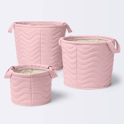  Quilted Fabric Large Round Storage Basket - Light Pink - Cloud Island™