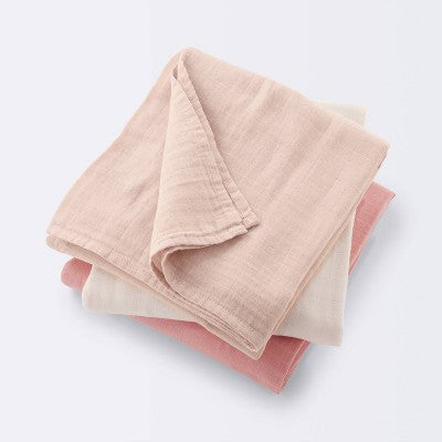  Muslin Swaddle Baby Blanket - Pink Solids - 3pk - Cloud Island™