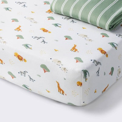  Fitted Jersey Crib Sheet - Safari Stripes - 2pk - Cloud Island™