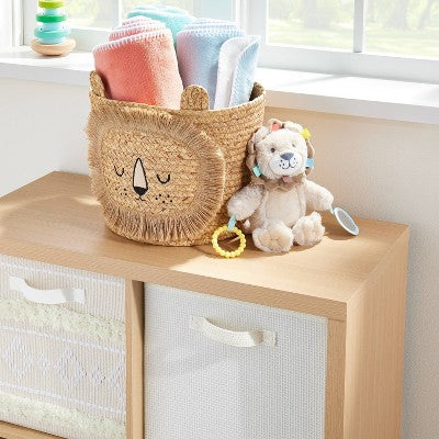  Braided Water Hyacinth Medium Round Storage Basket - Lion - Cloud Island™