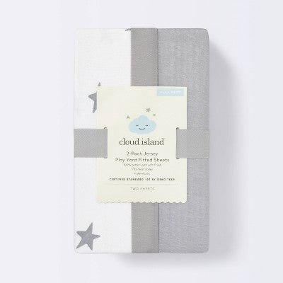  Fitted Play Yard Jersey Sheet Scatter Star And Solid Gray - Cloud Island™ 2pk