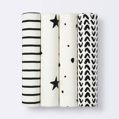  Flannel Baby Blanket - Cloud Island™ - Black/White - 4pk