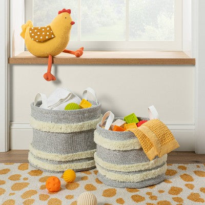  Tufted Canvas Round Storage Bin - Cloud Island™ Gray/Cream Large