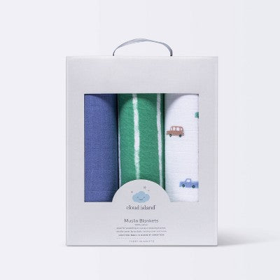  Muslin Swaddle Blanket - Cloud Island™ Transportation - 3pk