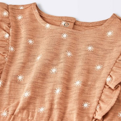 Baby Girls' Sun Stamps Printed Ruffle Romper - Cloud Island™ Tan