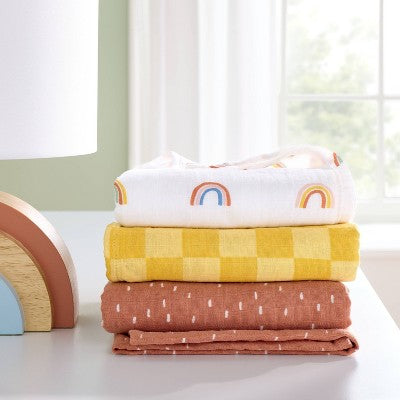  Muslin Swaddle Baby Blanket - Rainbows - 3pk - Cloud Island™