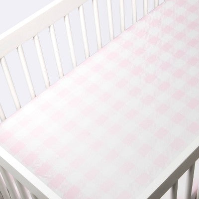  Polyester Rayon Jersey Fitted Crib Sheet - Cloud Island™ Pink Gingham