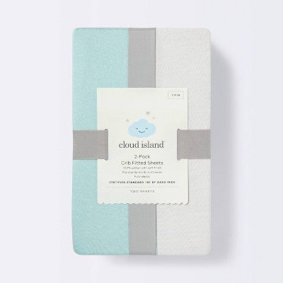  Fitted Play Yard Jersey Sheet - Cloud Island™ - Light Green/Gray - 2pk