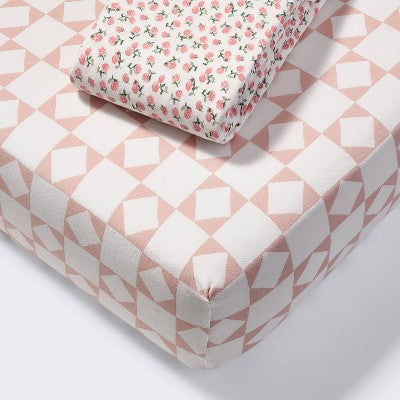  Fitted Jersey Crib Sheet - Ditsy Rose - 2pk - Cloud Island™