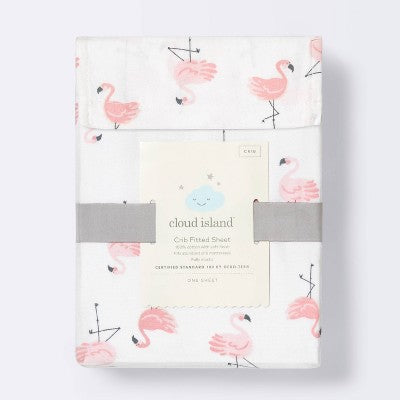  Crib Fitted Sheet Flamingos - Cloud Island™ - Pink/White