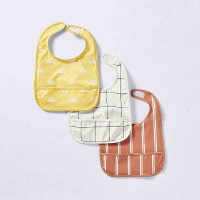  Water-Resistant Bibs - 3pk - Suns/Stripe - Cloud Island™