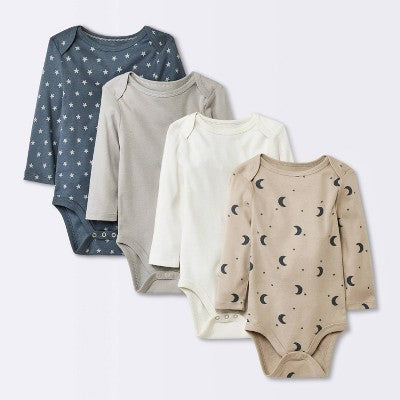  Baby 4pk Long Sleeve Moons Bodysuit - Cloud Island™ Gray