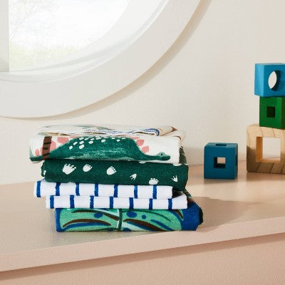  Flannel Baby Blanket Dino-snore - Cream/Blue/Green - 4pk - Cloud Island™