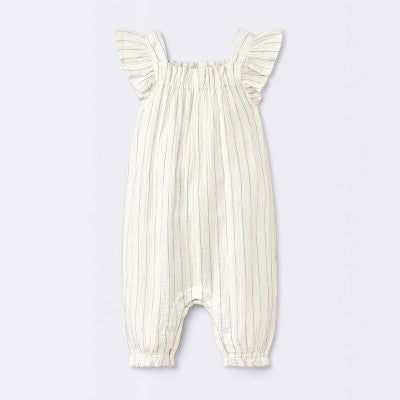  Baby Girls' Striped Gauze Long Legged Romper - Cloud Island™ Cream