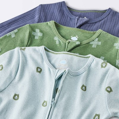  Baby Boys' 3pk Bears Tight Fit Sleep N' Play - Cloud Island™ Blue/Green