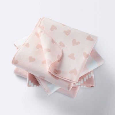  Flannel Baby Blanket - Pink Hearts And Chevron - Cloud Island™