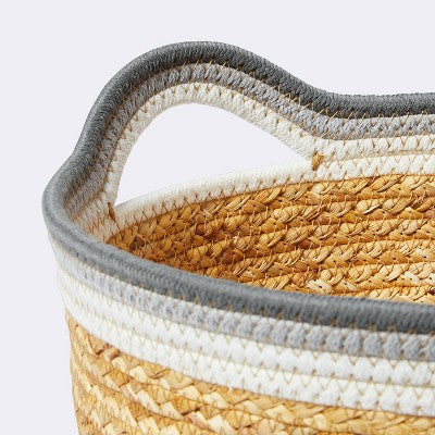  Braided Water Hyacinth Tapered Floor Basket With Coiled Rope Handles - Gray - Cloud Island™