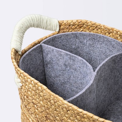  Braided Water Hyacinth With Tufted Embroidery Diaper Caddy Basket - Cloud Island™