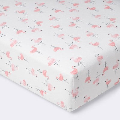  Crib Fitted Sheet Flamingos - Cloud Island™ - Pink/White