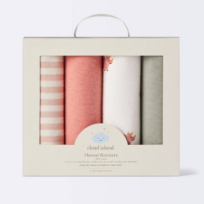  Flannel Baby Blanket - Coral Dinosaurs - 4pk - Cloud Island™
