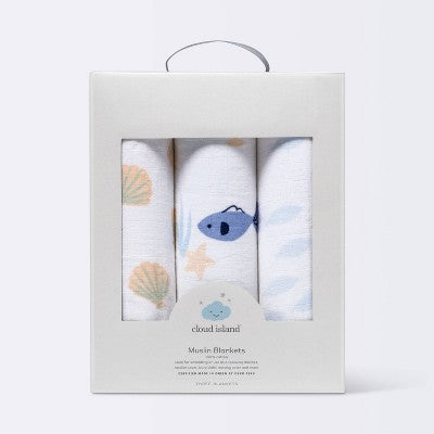  Muslin Swaddle Blankets 3pk - Cloud Island™ Fish