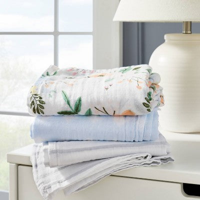  Muslin Swaddle Blankets Meadow - Cloud Island™ Light Blue 3pk