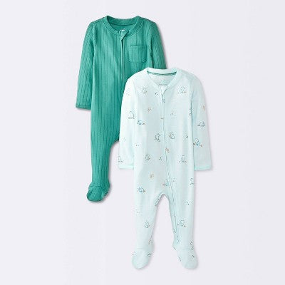  Baby Boys' 2pk Cozy Wide Ribbed Animals Sleep N' Play - Cloud Island™ Blue