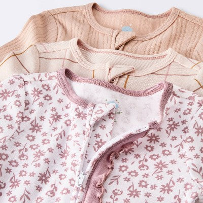  Baby Girls' 3pk Floral Sleep N' Play - Cloud Island™ Peach