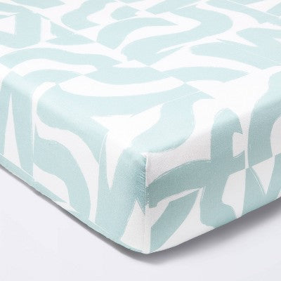  Fitted Crib Sheet Tile Print - White/Seafoam - Cloud Island™