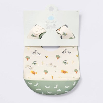  Silicone Bibs - 2pk - Animals/Cresents - Cloud Island™
