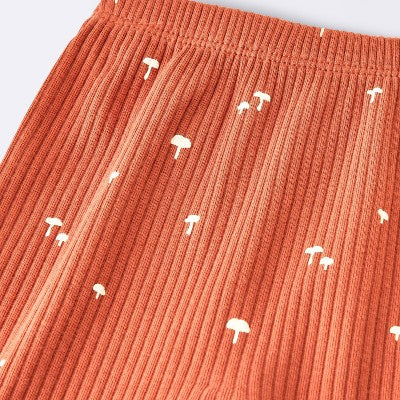  Baby 2pc Neutral Mushroom Wide Ribbed Top & Bottom Set - Cloud Island™ Rust